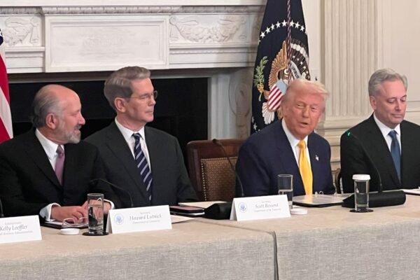 Donald Trump speaking at the White House crypto summit. (Jesse Hamilton/CoinDesk)