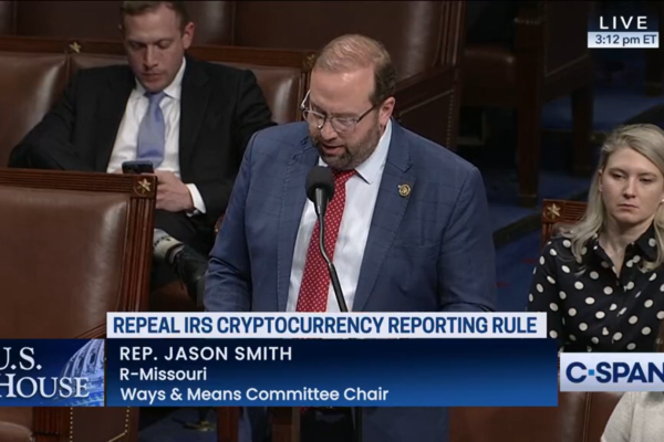 Rep. Jason Smith advocating for the Congressional Review Act resolution on Tuesday ahead of the House vote. (C-SPAN)